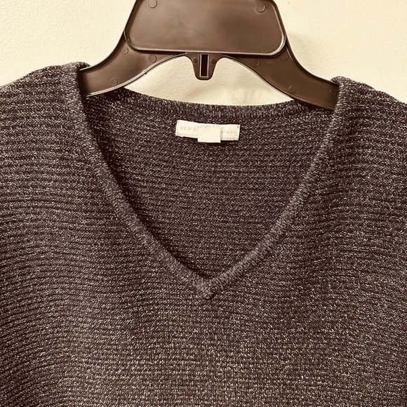New York & Company Black w/ Silver Metallic V-Neck 3/4 Sleeve Knit Top Sz. Small - Picture 3 of 9